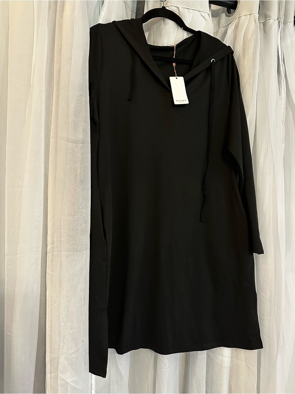 Hotouch black swim dress cover up with pockets and hoodie